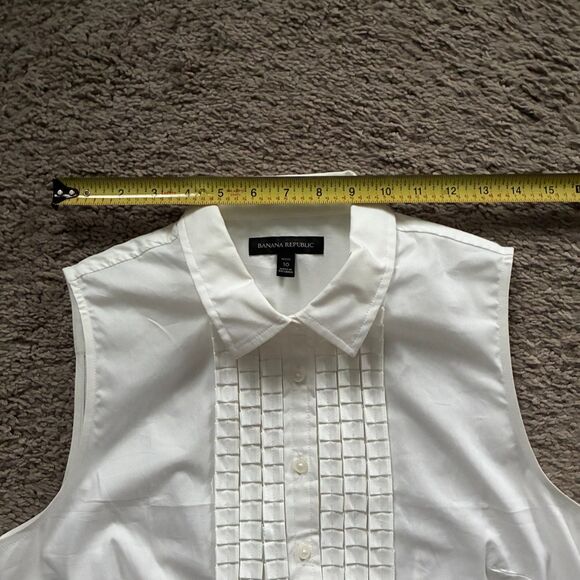 Banana Republic Riley Women Top 10P White Ruffle Sleeveless Tailored Preppy - Picture 5 of 10